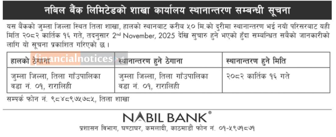 Nabil Bank Relocates Its Tila Branch Office in Jumla District